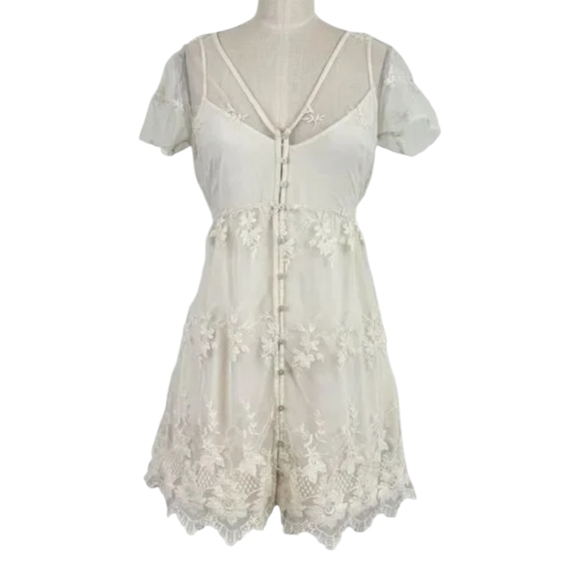 Abercrombie & Fitch Sheer Floral Lace over Ivory Slip Dress SZ XS Perfect Condit - Picture 2 of 10